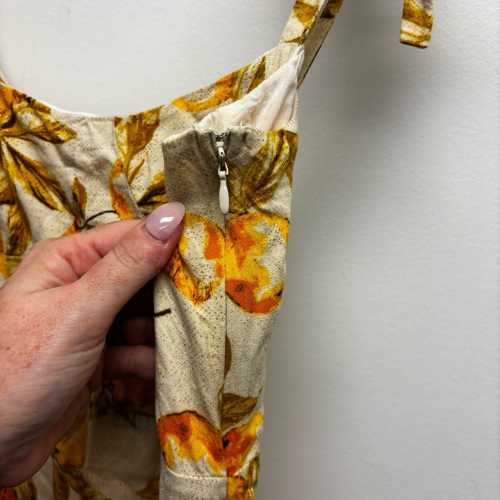 Urban Outfitters Jolene Linen Tie Shoulder Lemon Print Dress - Picture 9 of 15